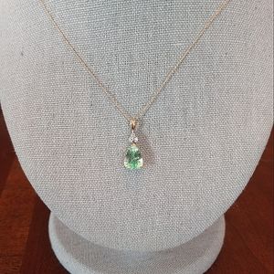 GREEN SAPPHIRE PENDANT (10x8mm) W/WHITE SAPPHIRES IN SOLID 10K YG W/18" CHAIN